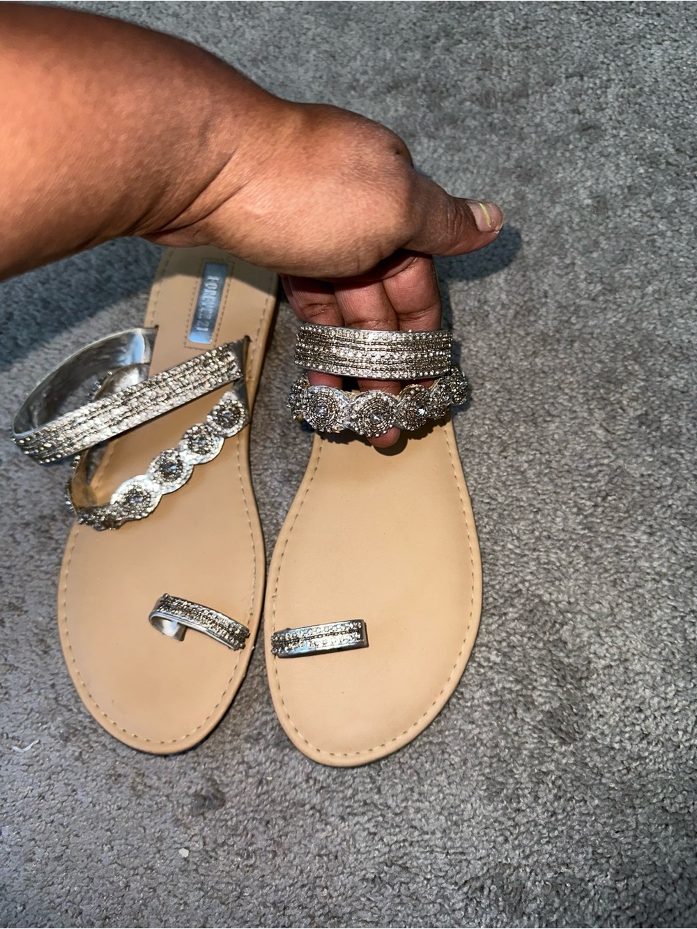 Forever 21 Nude Sandals with Silver Crystal Straps